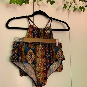 iHeartRaves 2-piece tribal print tank top and high rise booty shorts rave set.